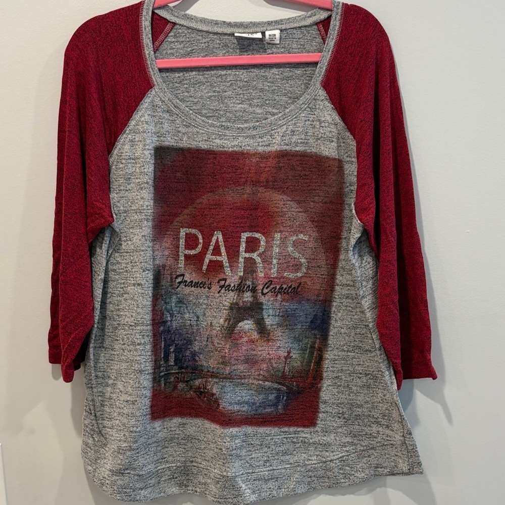 Cato Red and Gray Paris Graphic Long Sleeve Top